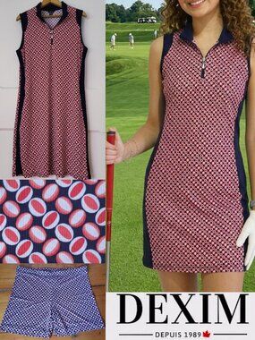 Dexim NWOT Nora Navy Red Golf Dress with shorts Tennis dress Retro Pattern